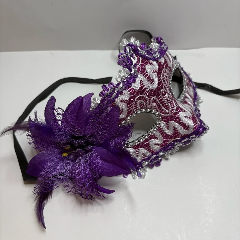 Elegant Purple Lace Masquerade Mask 2 purple and white